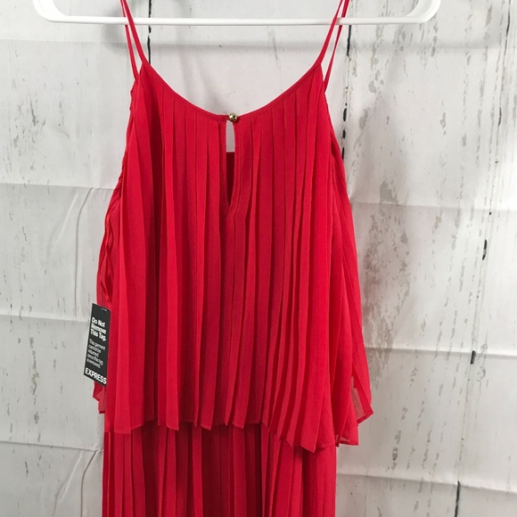 NWT Express  Red Verticle Pleated Thin Strap Dress - Picture 4 of 6